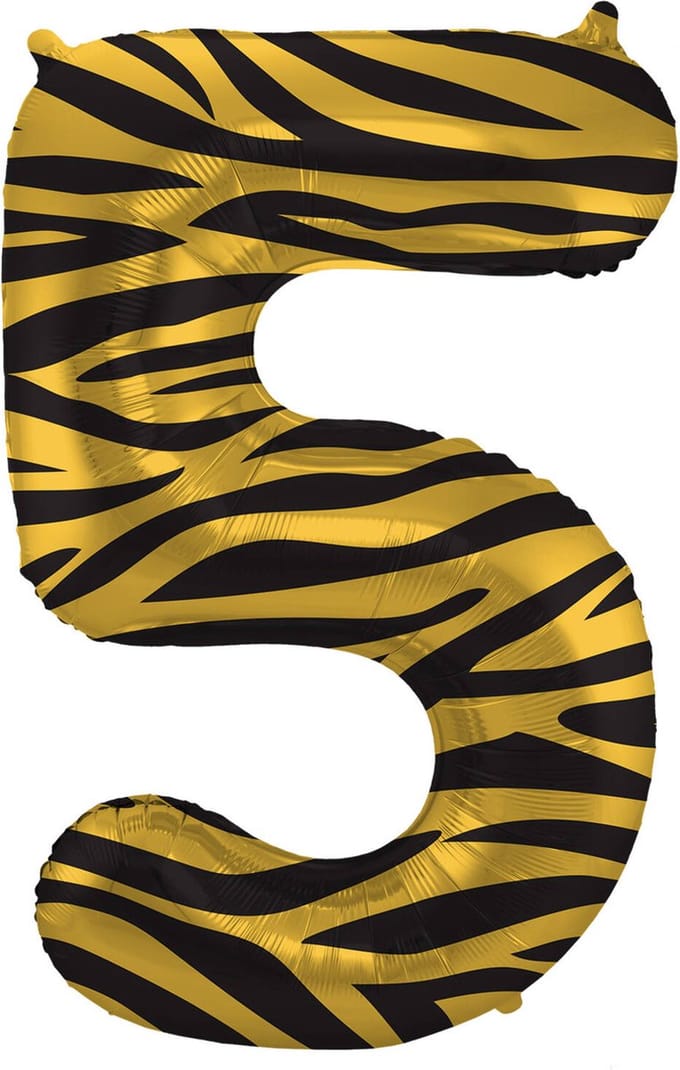 Folat - Folieballon Cijfer 5 Tiger Chic - 86 cm