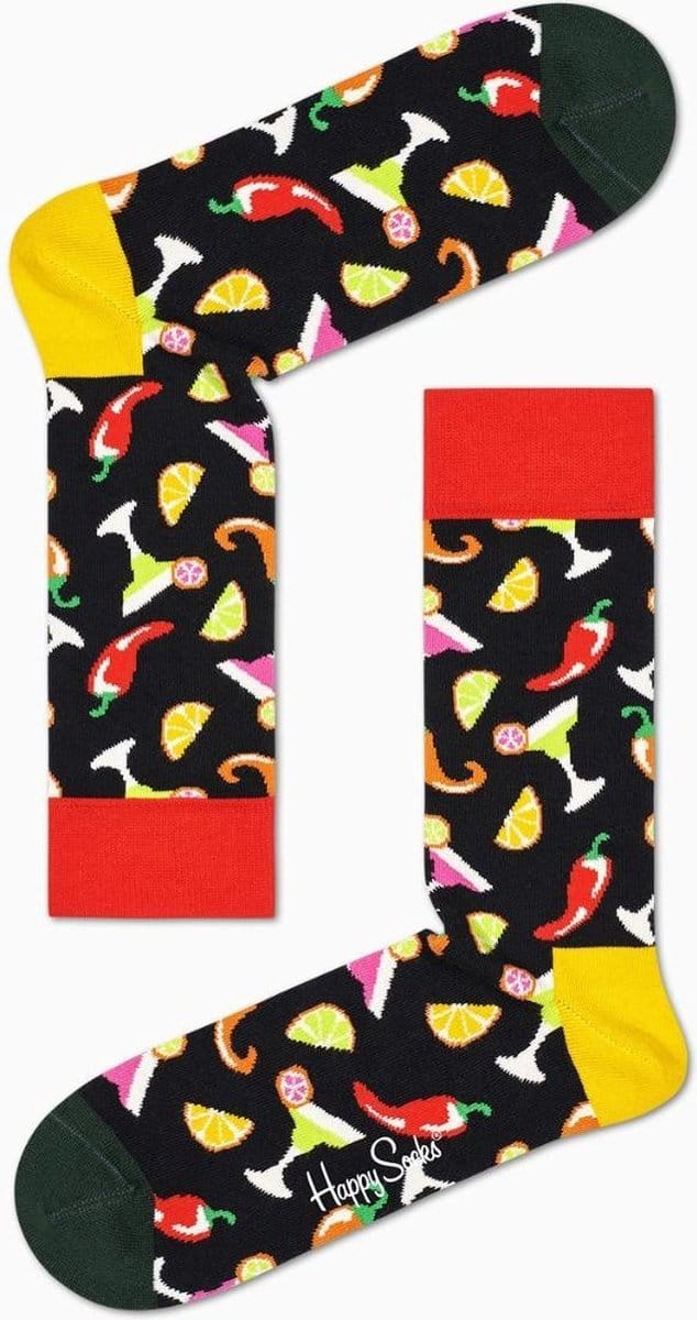 Happy Socks - Drink Sock - Sokken Dames - Zwart Multi - Maat 36-40