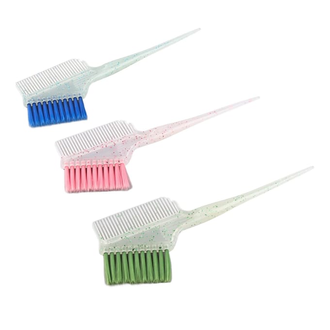 3 stuks Dubbelzijdige Haarkleurborstel Kam Zachte Nylon Haar Highlighting Borstel Applicator met Glitter white
