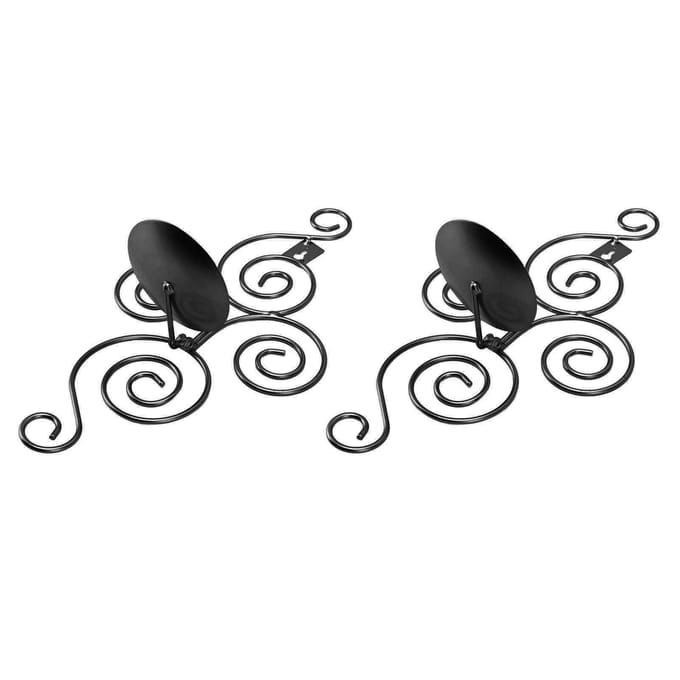 2 Ensembles Porte-Bougie Mural Pliable Style Européen Volute Fer Forgé Support de Candélabre Mural Décoration de Maison noir