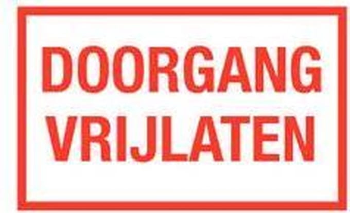 Doorgang vrijlaten tekststicker 200 x 125 mm