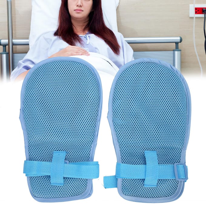 1 Paire Gant de Contention Respirant Réglable Sécurité Patient Doigts Fixés Taille Unique white