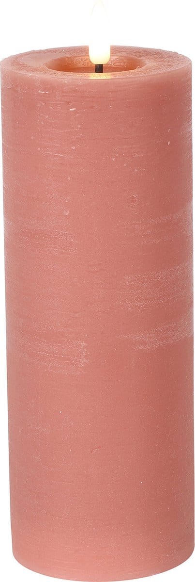 Countryfield Lyon LED kaars/stompkaars - roze - D7,5 x H20 cm - timer