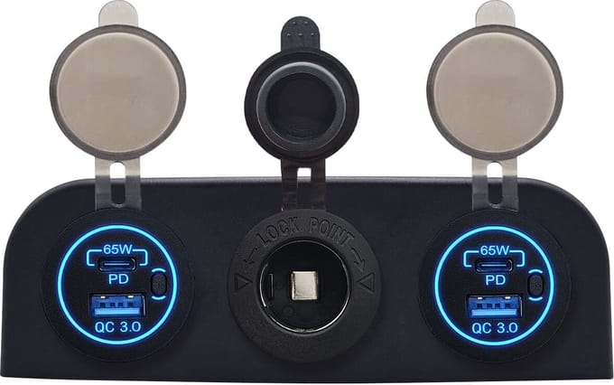 ProRide 12V USB Autolader 2 Poorten - 65W/QC3.0 - Voltmeter en 12V/24V Sigarettenplug - Drievoudig opbouw