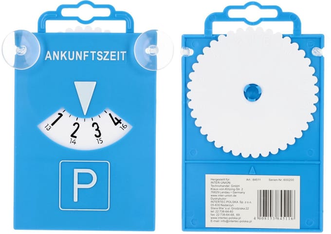 Universele parkeerschijf met zuignap, blauw.