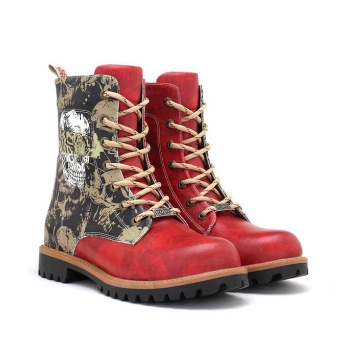 Goby Dames Veterboots – Skull Print Design – Handgemaakt Vegan Leer – Stoere Damesboots – Maat 40