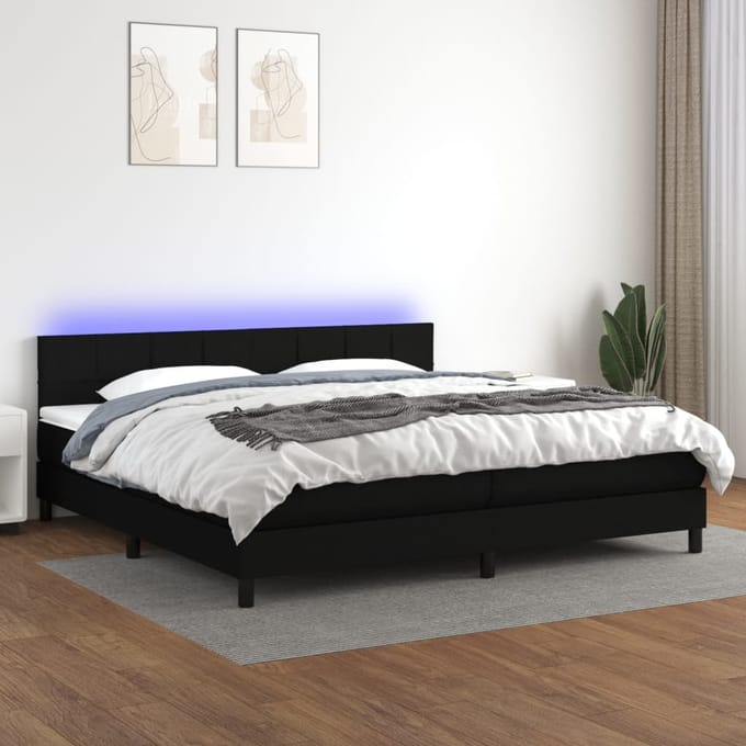 vidaXL - Boxspring - met - matras - en - LED - stof - zwart - 200x200 - cm