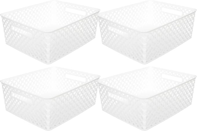 5Five Opbergmand/box van kunststof - 4x - wit - 29 x 35 x 13 cm - 11 liter