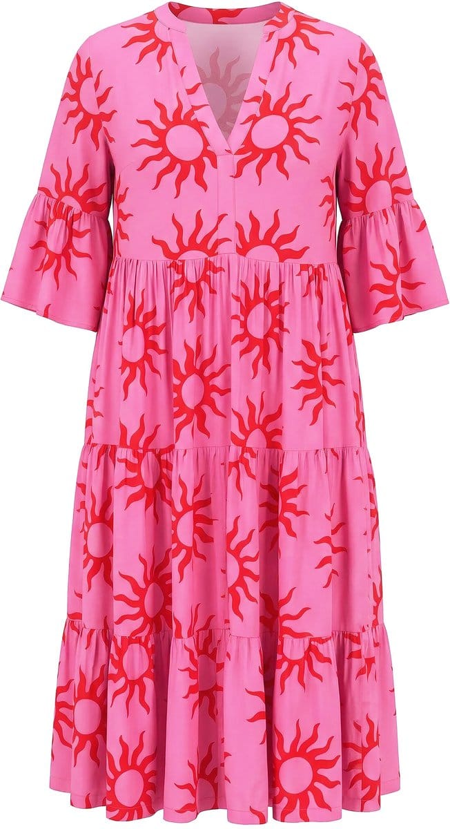 Studio Untold - Dames - Maxi-jurk A-vorm sun-print volants - Roze - Maat 42+