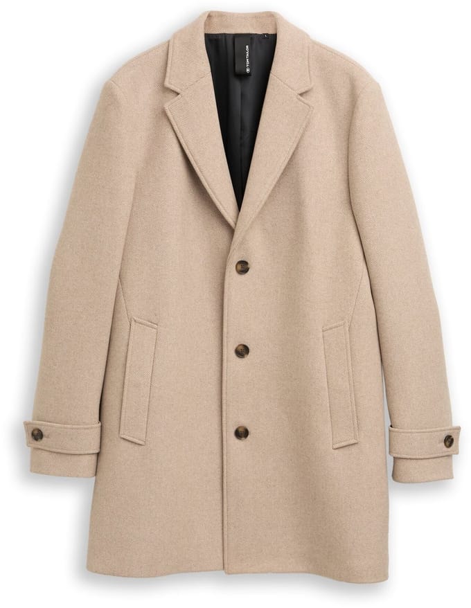 Tom Tailor - Wollen jas met reverskraag - Maat XL - taupe wool twill