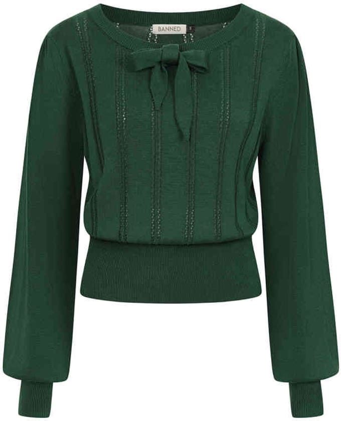 Banned - Angel Pointelle Knit Gebreide trui - S - Donkergroen