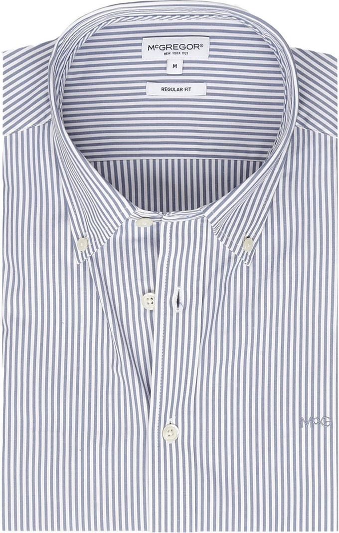 McGregor Overhemd Poplin Streep Blauw - Maat S - Heren - Overhemden Casual