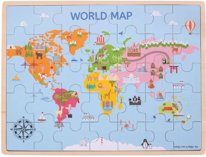 Bigjigs Wooden World Map Puzzle 35dlg. Hout