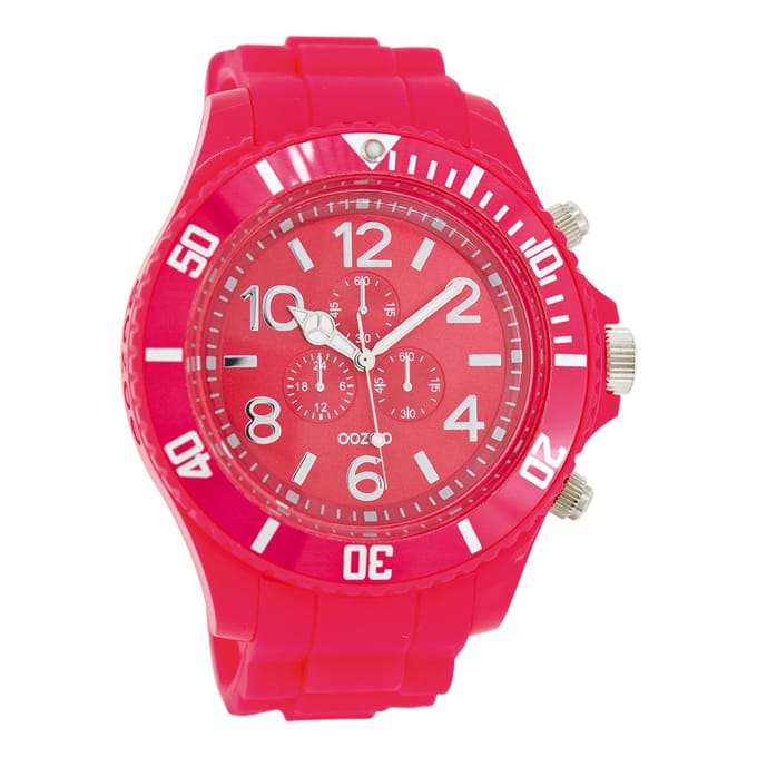 OOZOO Timepieces - Fluo roze horloge met fluo roze rubber band - C4827