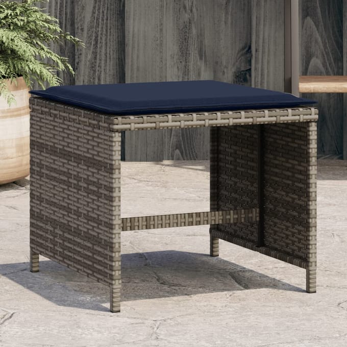 vidaXL - Tuinkrukken - 4 - st - met - kussens - 40x40x35 - cm - poly - rattan - grijs