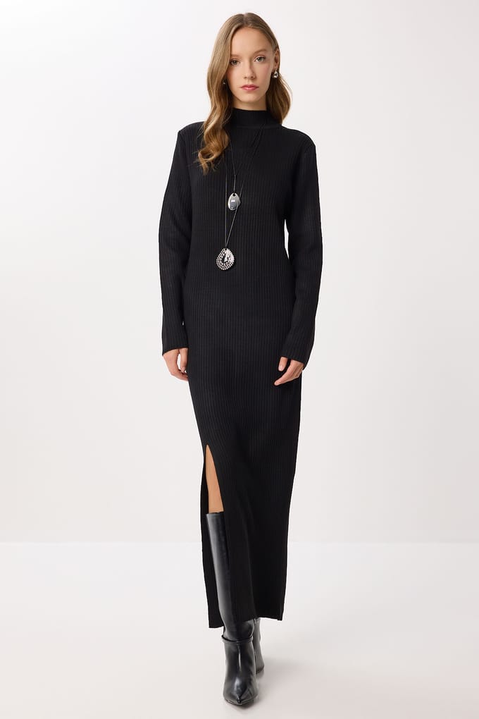 Textured Bodycon Brei Jurk met Split