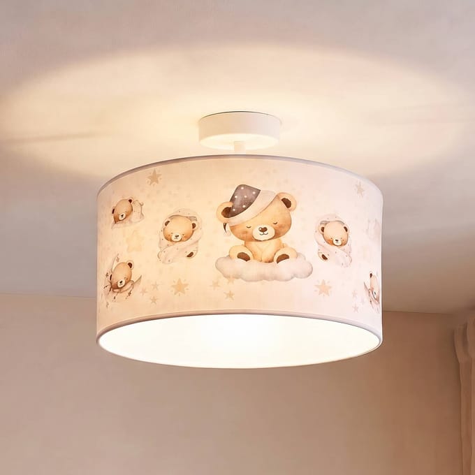 Duolla Kinderplafondlamp Kids Print, kleurrijk/beige, Ø 35 cm, textiel