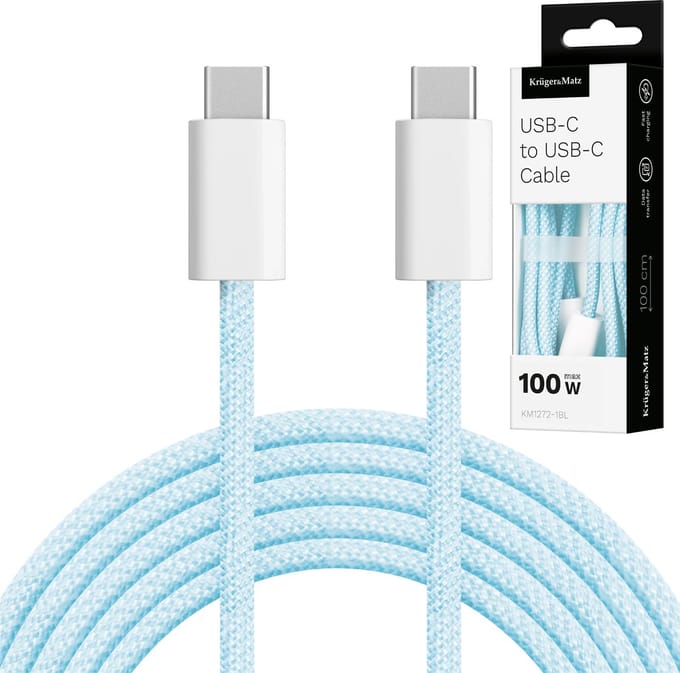 Krüger&Matz KM 1272 - USB-C Kabel - 100W - Nylonomvlochten - 1m