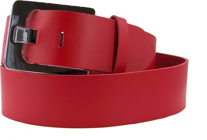 100% Zware Leren Jeans Riem, 5 cm. breed, Taillemaat 100 cm. Rood.