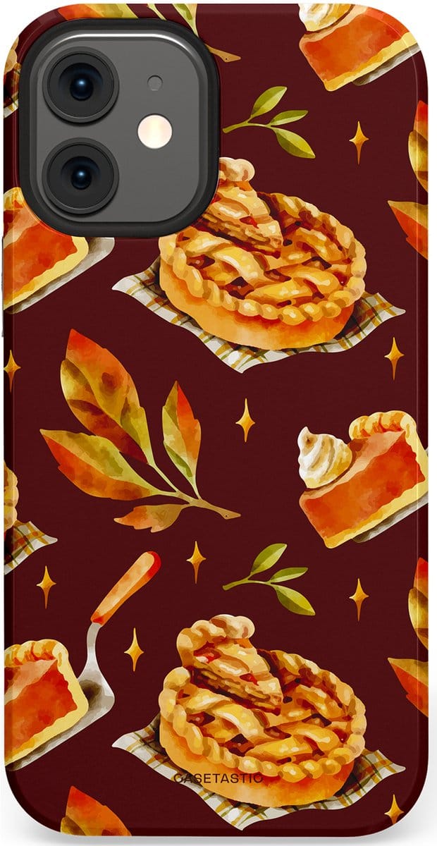 Casetastic hoesje geschikt voor Apple iPhone 12 Mini - Dubbellaagse bescherming - Karamel Appel Ontwerp - Fashion Case - Bruin Bordeaux Goud Oranje