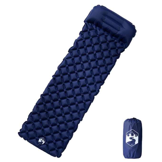 vidaXL - Kampeermatras - met - kussen - opblaasbaar - 1-persoons - marineblauw