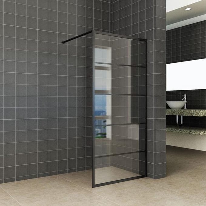 Inloopdouche Wiesbaden Horizon - 120x200cm - Incl. Zwarte Stabilisatiestang - Mat Zwart
