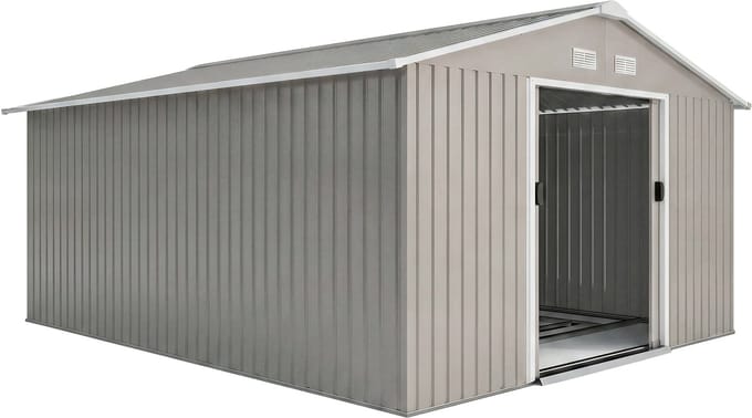 Outsunny-Gerätehaus-Stahl-386L x 340B x 200H cm-Hellgrau