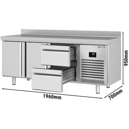 GGM Gastro Koelwerkbank PREMIUM PLUS - 1960x700mm - met 2 deuren - met 2 lades - met opstand zilver