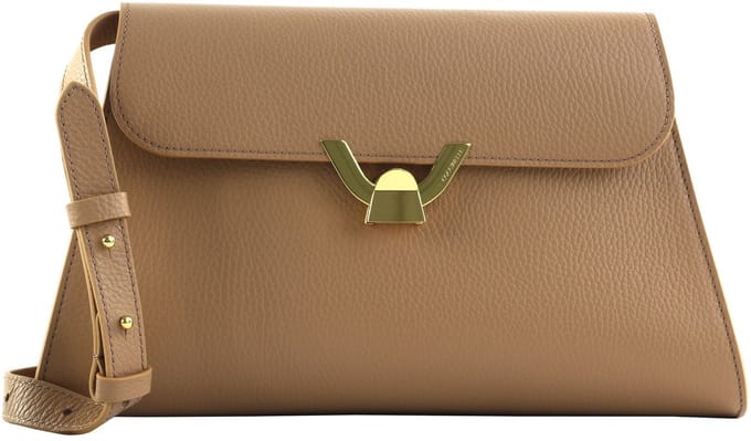 COCCINELLE Leren Schoudertas Dorian Handbag Grained Leather Skin Lichtbruin