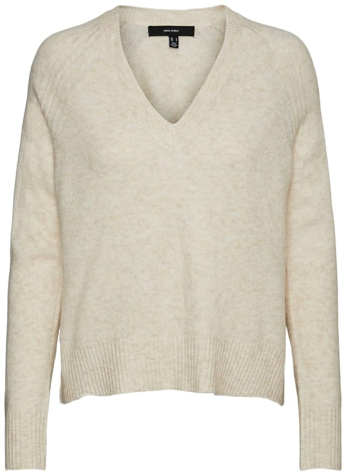 VMNEWWIND LS V-NECK BLOUSE BF - Birch/W. MELANGE