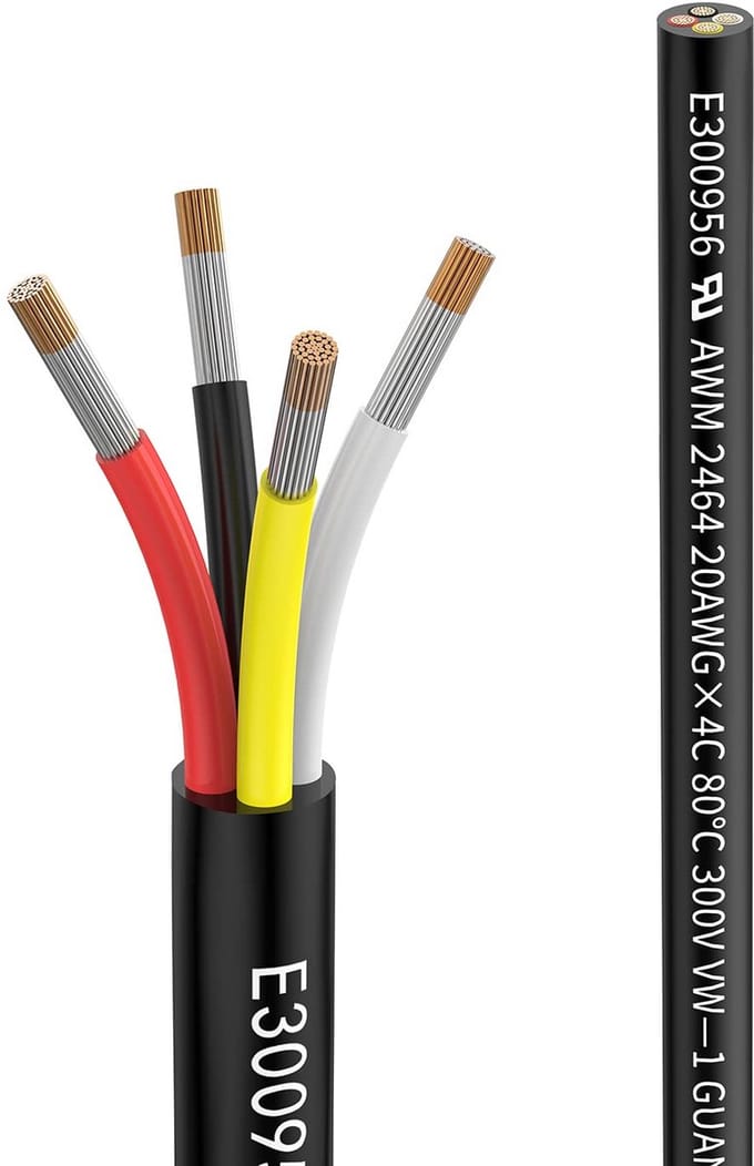 Verlengkabel 20 Meter 4 Geleiders 0.5 mm² Vertind Koper Laagspanning voor LED en Auto