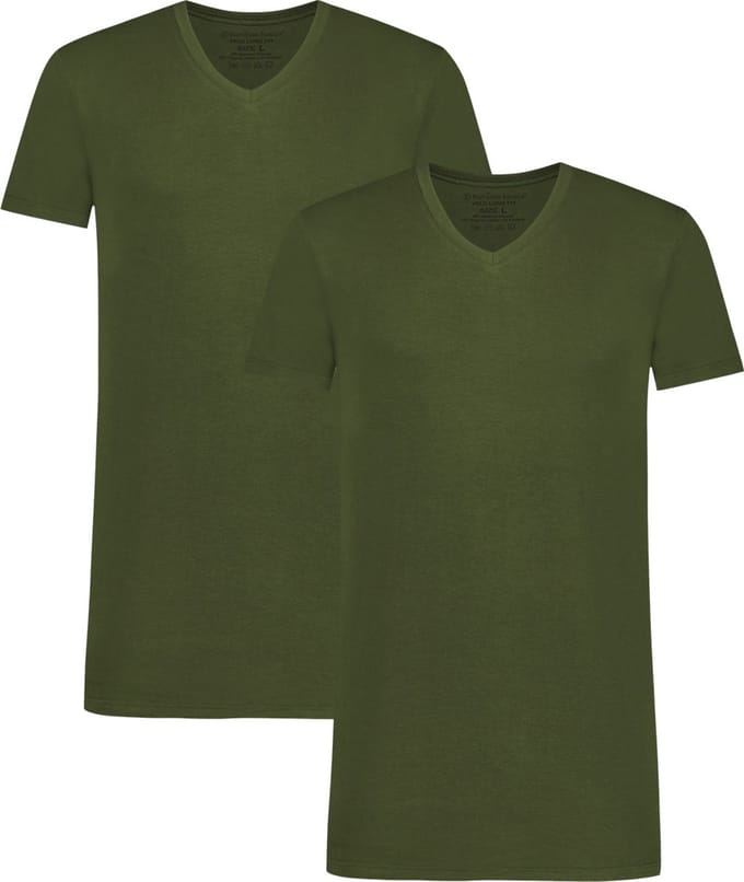 Comfortabel & Zijdezacht Bamboo Basics Long Fit T-Shirts Velo V-hals (2-pack) - Army - S