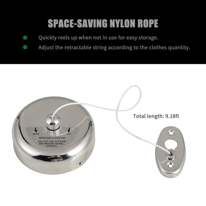 Intrekbare waslijn, robuuste waslijn, verstelbare kleding die ophangt Without Pulley gray