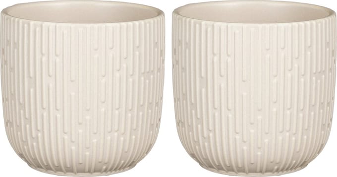 Mica Decorations - Plantenpot/bloempot - 2x stuks - keramiek - mat wit - D14/H13 cm