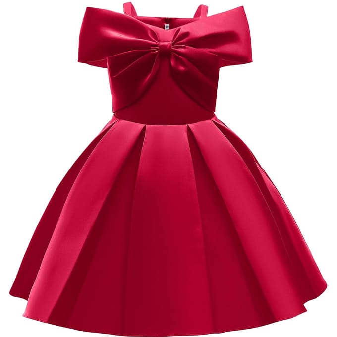 Nieuwe kinderprinsesjurk Effen kleur Off-shoulder kinderjurk 140cm rood