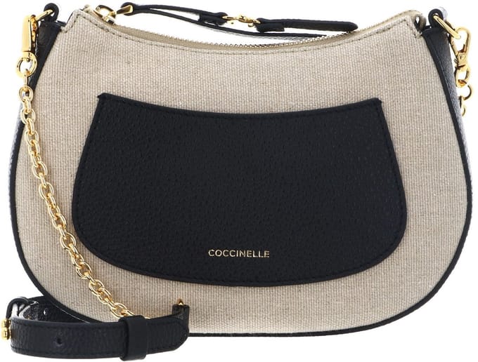 COCCINELLE schoudertas C-Easy Canvas Mini Crossover Bag Natural / Noir beige