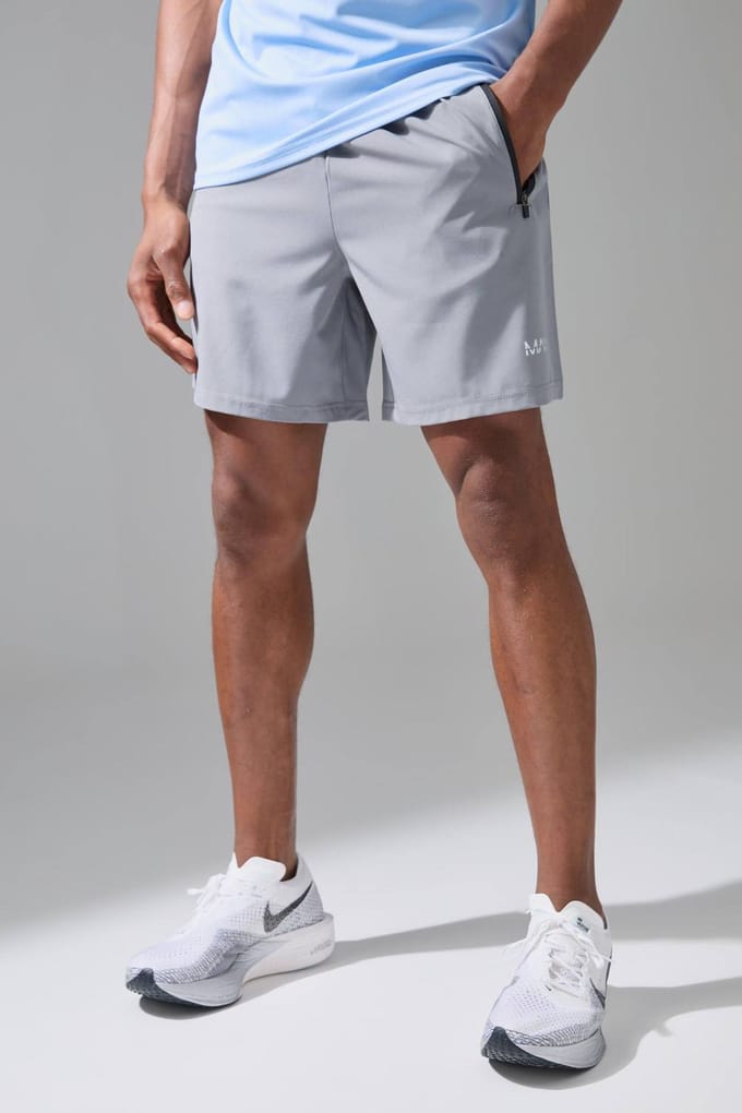 Men's Active Stretch Geweven Regular Fit 7inch Gym Shorts | Light Grey | Size Medium