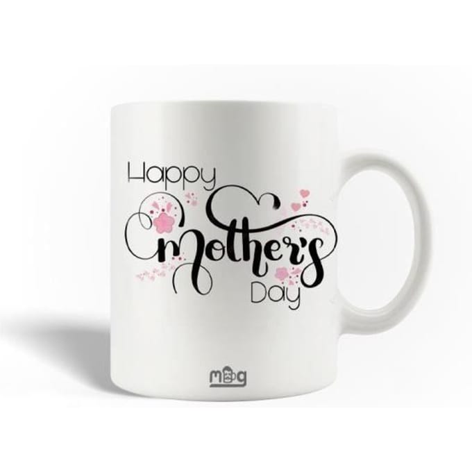 Mug en Céramique - Happy Mothers Day - 30cl - Blanc - Compatible Lave-Vaisselle - Cylindrique