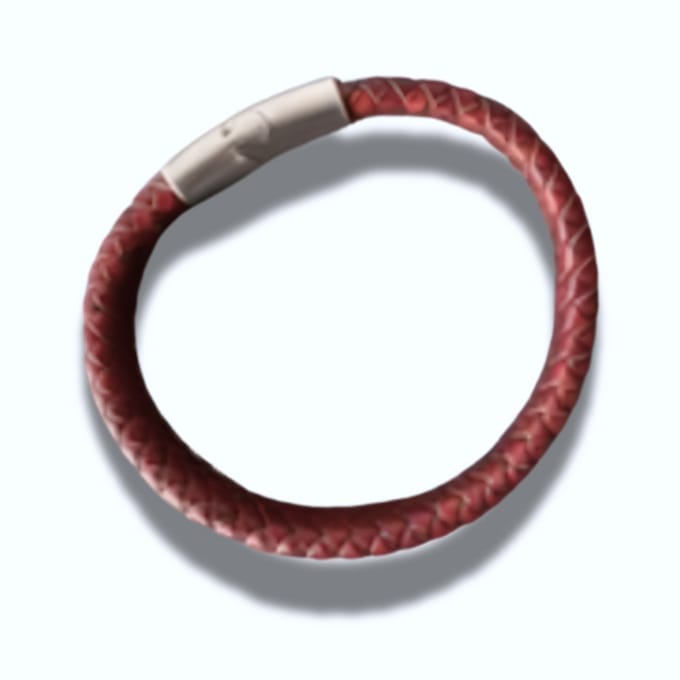 Armband - rood bruin leer - gevlochten - RVS sluiting - 18 cm