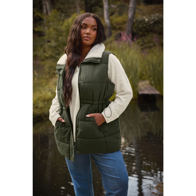 Yours Khaki Groen Gewatteerd Gilet Size 46