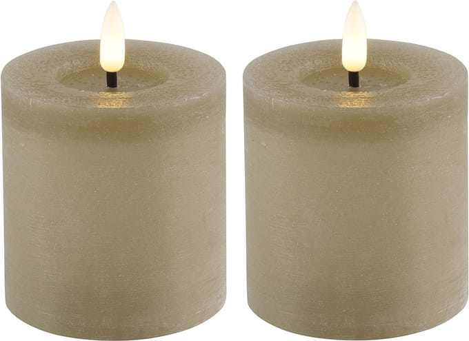 Countryfield Lyon LED kaarsen/stompkaarsen - 2x - beige - D7,5 x H8 cm - timer