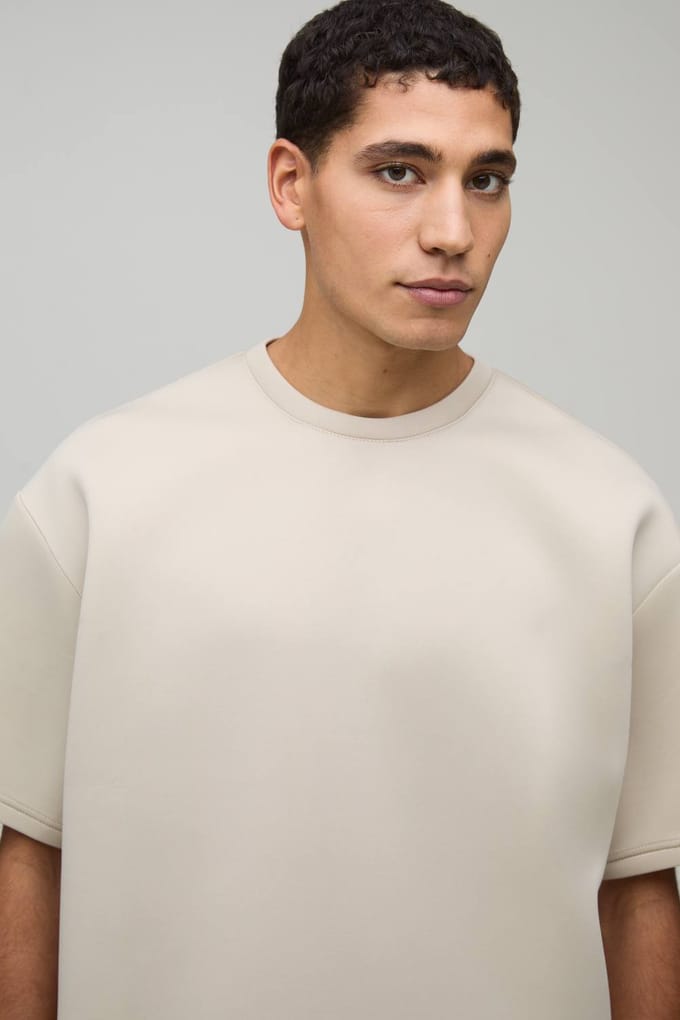 Oversized Bonded Scuba T-shirt | Stone | Size Medium