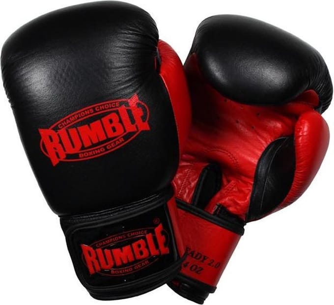 Rumble Ready 2.0 Leer (kick)bokshandschoen Zwart-Rood 18 Oz