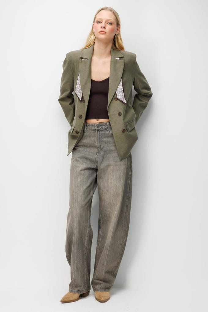 Linnen Blazer Jacket met Sjaal Detail