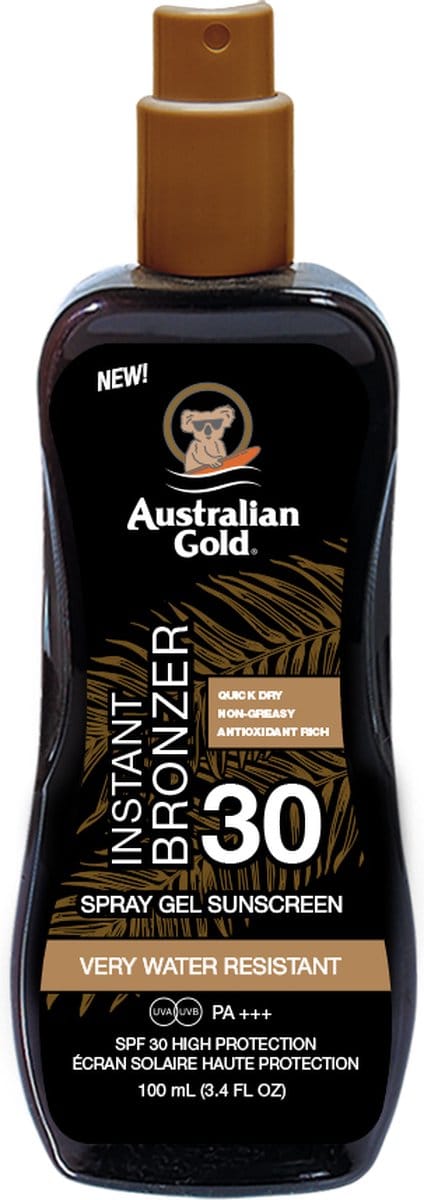 Australian Gold SPF 30 Spray Gel met Bronzer - 100 ml - REISFORMAAT