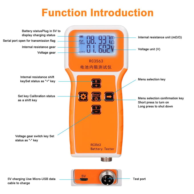 RC3563 200 Ohm 100V Handheld Draagbare Batterij Interne Weerstand Spanningstester 3-cijferig Display Tester & Clip