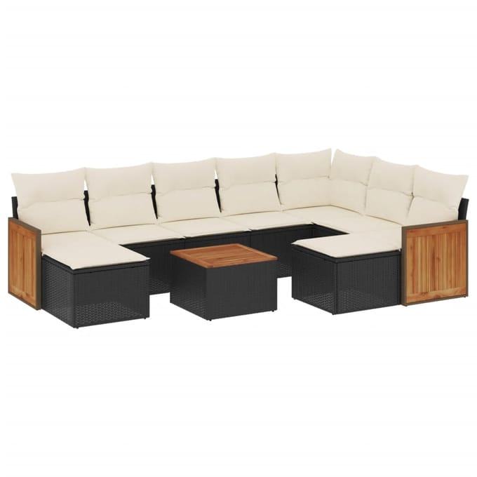 vidaXL - 10-delige - Loungeset - met - kussens - poly - rattan - zwart