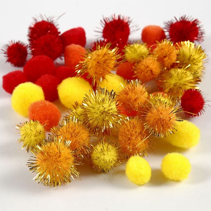 CC Pompons Rood Gele Harmonie 15-20mm 48 stuks