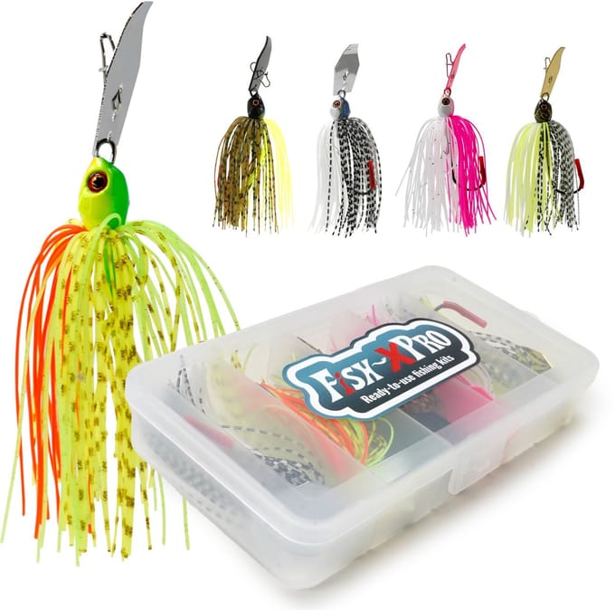 FishXpro Chatterbait Spinnerbait Set 5pcs - 80mm - 10gr - Kunstaas - 5 stuks incl Visdoos