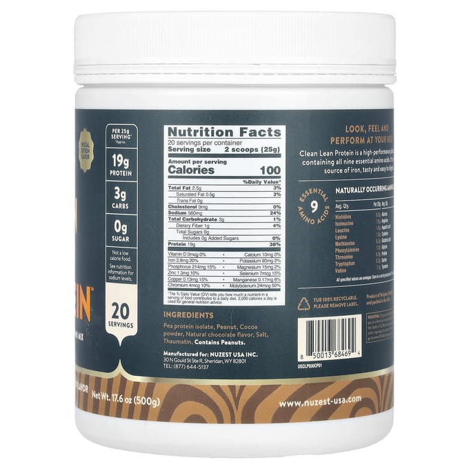 Nuzest, Clean Lean Protein, Saveur Chocolat Beurre de Cacahuète, 500 g (17,6 onces)